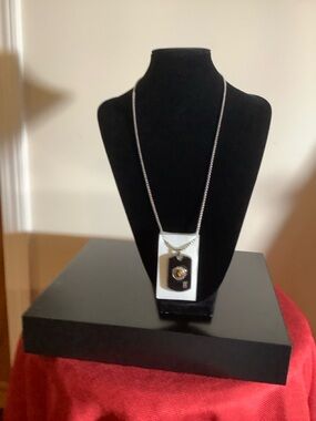 Stainless steel DogTag Style “State University-25” black enamel with Tigers Eye